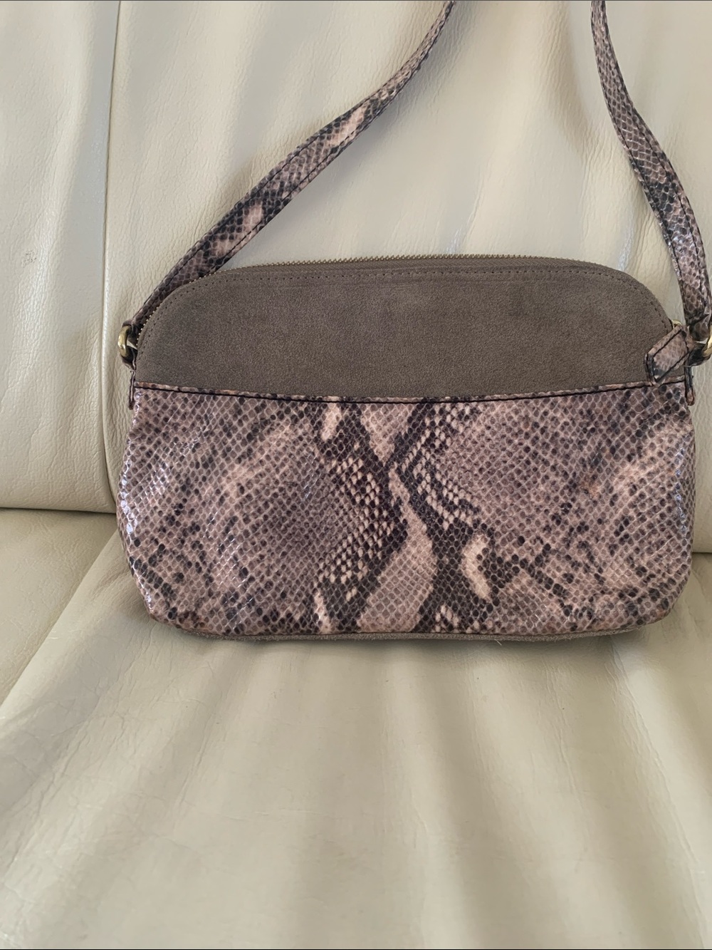 Talbots Taupe Snake-Print Crossbody Bag